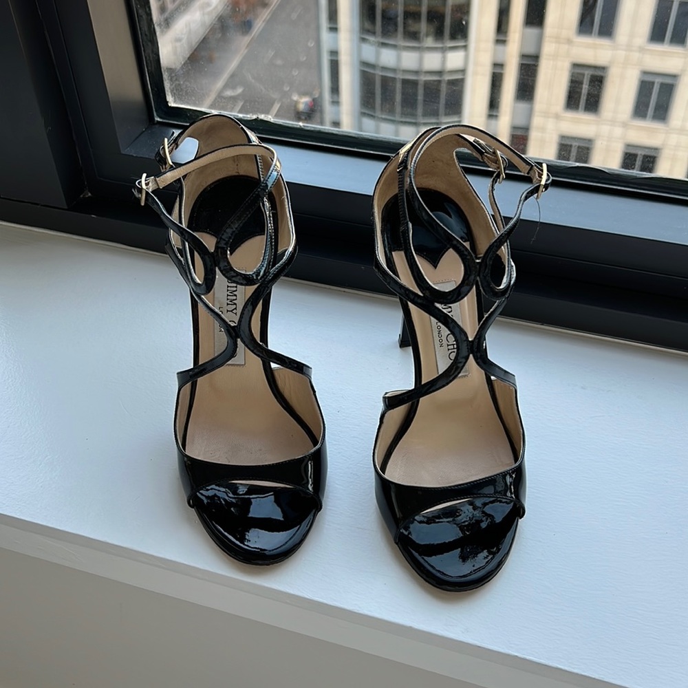 Jimmy Choo Lang 100MM Size 38 in Patent Leather Black